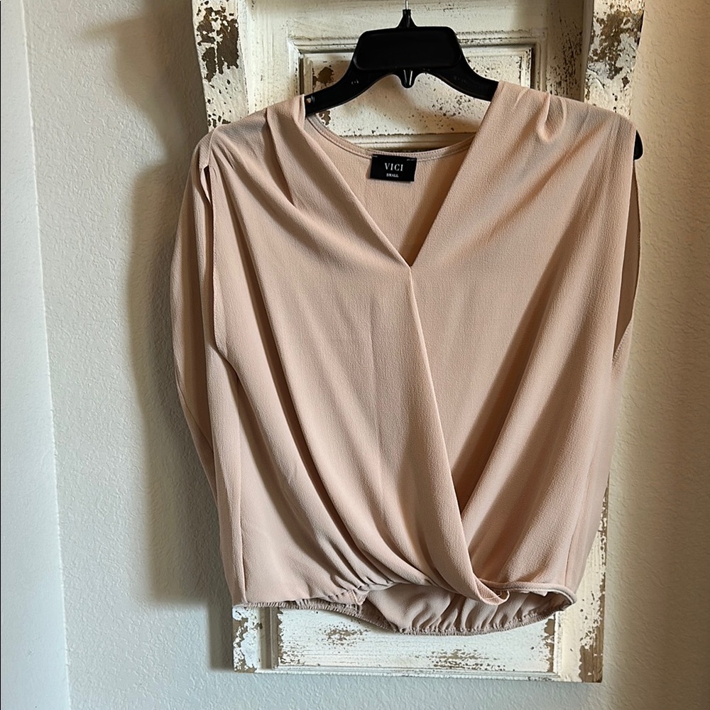 Vici crème Wrap Blouse with Notched Collar